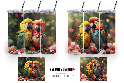 Tumbler Wrap Valentine Cute Macaw Bird Sublimation artnoy 