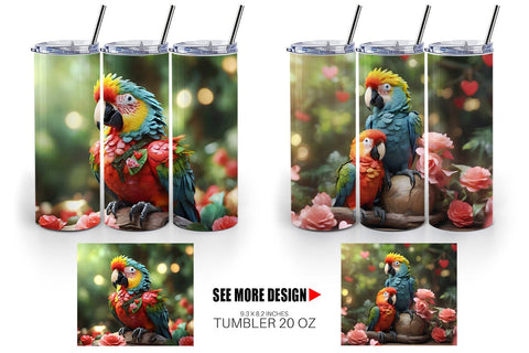 Tumbler Wrap Valentine Cute Macaw Bird Sublimation artnoy 