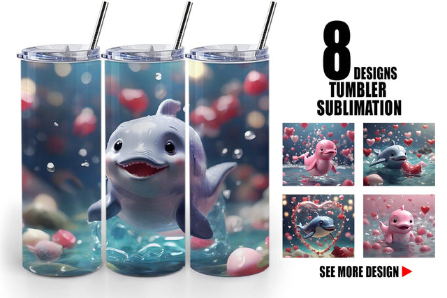 Tumbler Wrap Valentine Cute Whale Sublimation artnoy 