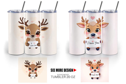 Tumbler Wrap Valentine Deer Cartoon Sublimation artnoy 