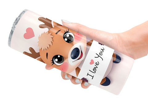 Tumbler Wrap Valentine Deer Cartoon Sublimation artnoy 