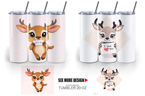 Tumbler Wrap Valentine Deer Cartoon Sublimation artnoy 