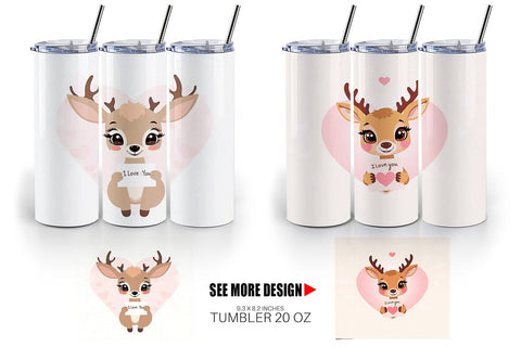 Tumbler Wrap Valentine Deer Cartoon Sublimation artnoy 