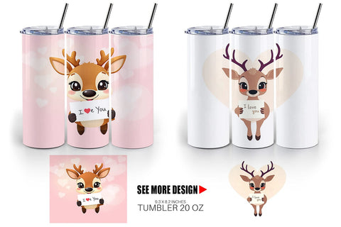Tumbler Wrap Valentine Deer Cartoon Sublimation artnoy 