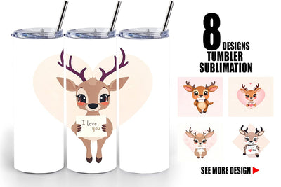 Tumbler Wrap Valentine Deer Cartoon Sublimation artnoy 