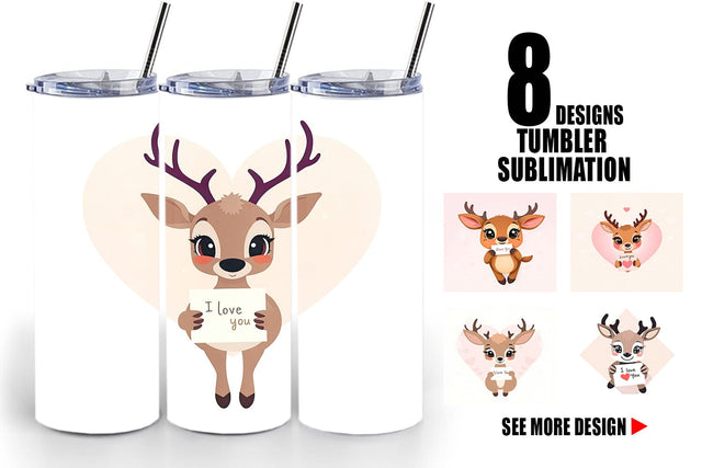 Tumbler Wrap Valentine Deer Cartoon Sublimation artnoy 