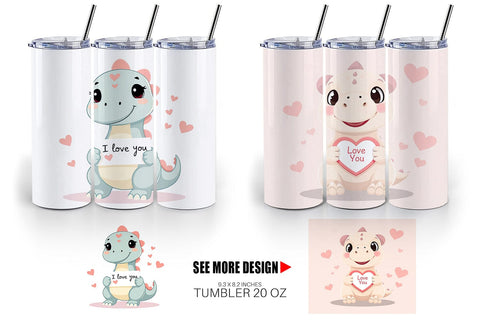 Tumbler Wrap Valentine Dinosaur Cartoon Sublimation artnoy 