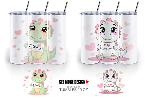 Tumbler Wrap Valentine Dinosaur Cartoon Sublimation artnoy 