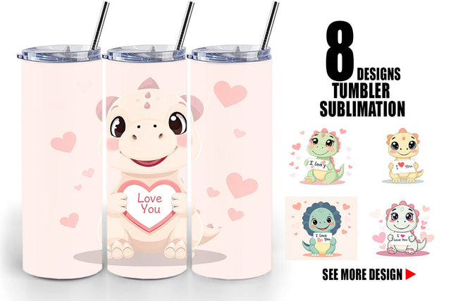 Tumbler Wrap Valentine Dinosaur Cartoon Sublimation artnoy 