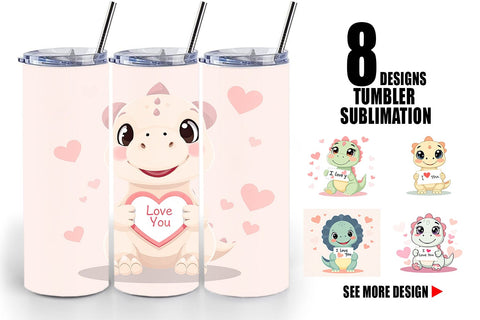 Tumbler Wrap Valentine Dinosaur Cartoon Sublimation artnoy 
