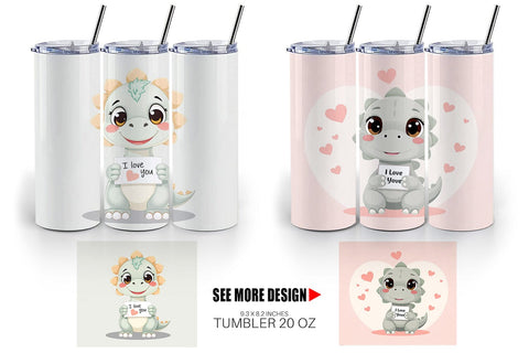 Tumbler Wrap Valentine Dinosaur Cartoon Sublimation artnoy 