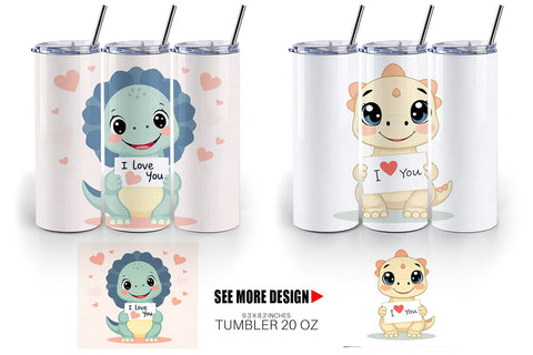 Tumbler Wrap Valentine Dinosaur Cartoon Sublimation artnoy 