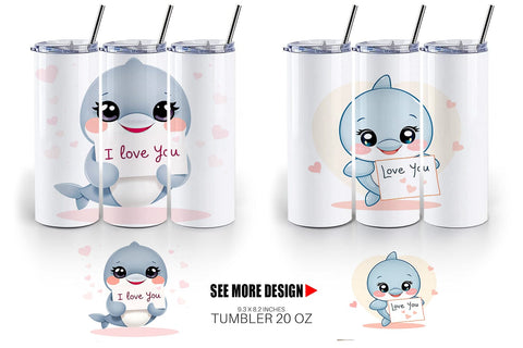 Tumbler Wrap Valentine Dolphin Cartoon Sublimation artnoy 