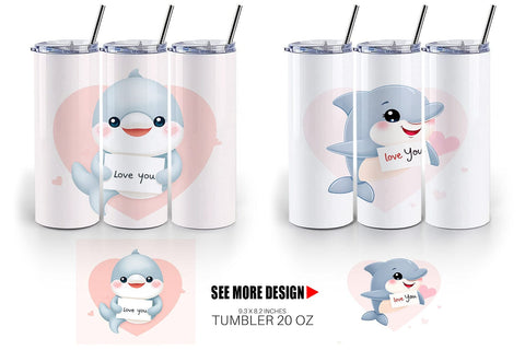 Tumbler Wrap Valentine Dolphin Cartoon Sublimation artnoy 
