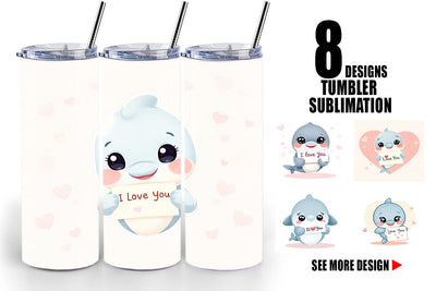 Tumbler Wrap Valentine Dolphin Cartoon Sublimation artnoy 