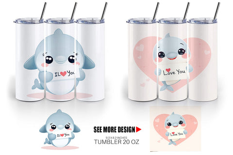 Tumbler Wrap Valentine Dolphin Cartoon Sublimation artnoy 