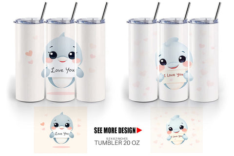 Tumbler Wrap Valentine Dolphin Cartoon Sublimation artnoy 