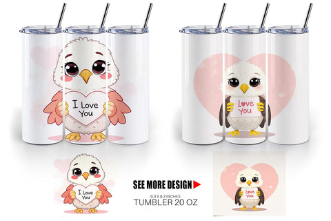 Tumbler Wrap Valentine Eagle Cartoon Sublimation artnoy 