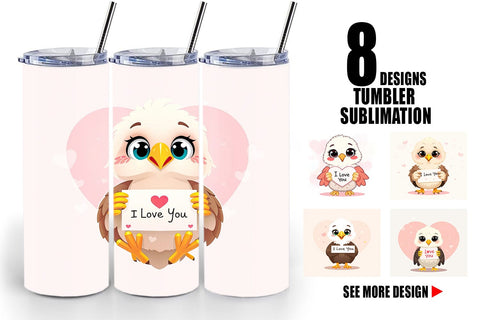 Tumbler Wrap Valentine Eagle Cartoon Sublimation artnoy 