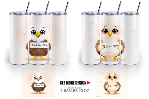 Tumbler Wrap Valentine Eagle Cartoon Sublimation artnoy 