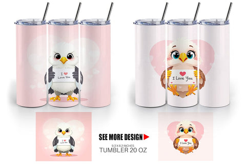 Tumbler Wrap Valentine Eagle Cartoon Sublimation artnoy 