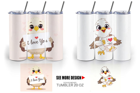 Tumbler Wrap Valentine Eagle Cartoon Sublimation artnoy 
