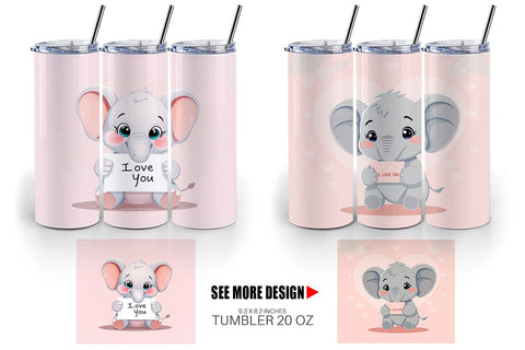 Tumbler Wrap Valentine Elephant Cartoon Sublimation artnoy 