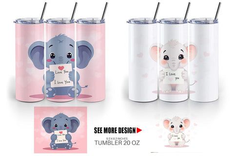 Tumbler Wrap Valentine Elephant Cartoon Sublimation artnoy 