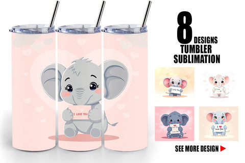 Tumbler Wrap Valentine Elephant Cartoon Sublimation artnoy 