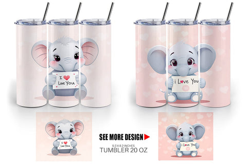 Tumbler Wrap Valentine Elephant Cartoon Sublimation artnoy 