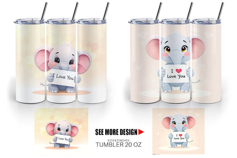Tumbler Wrap Valentine Elephant Cartoon Sublimation artnoy 