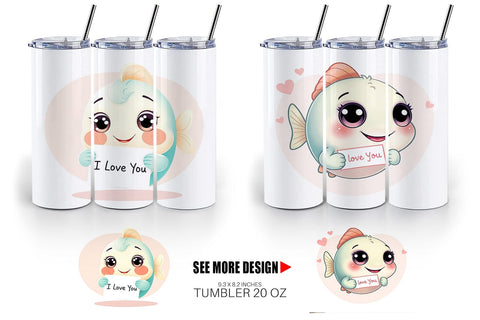 Tumbler Wrap Valentine Fish Cartoon Sublimation artnoy 
