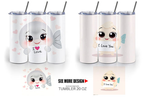 Tumbler Wrap Valentine Fish Cartoon Sublimation artnoy 