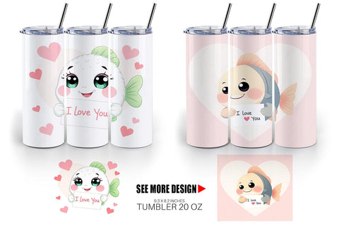 Tumbler Wrap Valentine Fish Cartoon Sublimation artnoy 