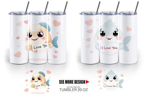 Tumbler Wrap Valentine Fish Cartoon Sublimation artnoy 