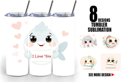 Tumbler Wrap Valentine Fish Cartoon Sublimation artnoy 