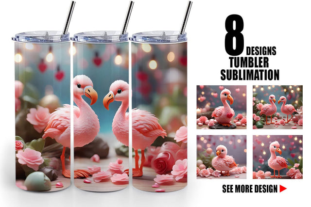 Tumbler Wrap Valentine Flamingo Bird Sublimation artnoy 