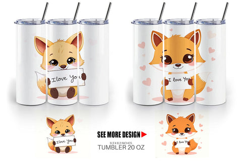 Tumbler Wrap Valentine Fox Cartoon Sublimation artnoy 