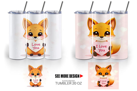 Tumbler Wrap Valentine Fox Cartoon Sublimation artnoy 