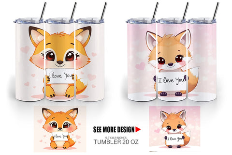 Tumbler Wrap Valentine Fox Cartoon Sublimation artnoy 