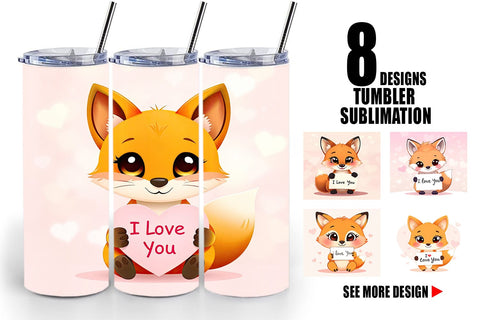 Tumbler Wrap Valentine Fox Cartoon Sublimation artnoy 