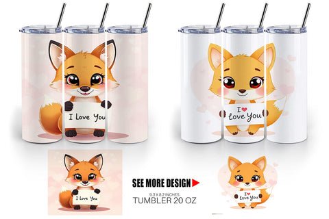 Tumbler Wrap Valentine Fox Cartoon Sublimation artnoy 