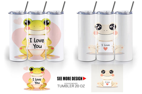 Tumbler Wrap Valentine Frog Cartoon Sublimation artnoy 