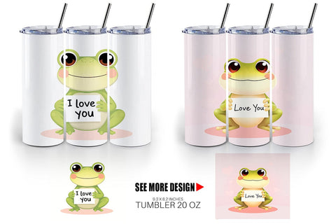 Tumbler Wrap Valentine Frog Cartoon Sublimation artnoy 
