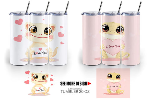 Tumbler Wrap Valentine Gecko Cartoon Sublimation artnoy 