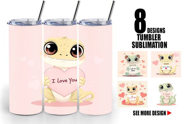 Tumbler Wrap Valentine Gecko Cartoon Sublimation artnoy 