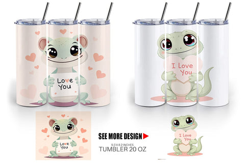 Tumbler Wrap Valentine Gecko Cartoon Sublimation artnoy 