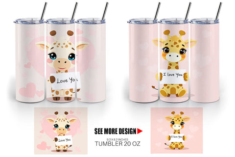 Tumbler Wrap Valentine Giraffe Cartoon Sublimation artnoy 