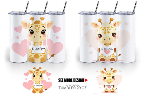 Tumbler Wrap Valentine Giraffe Cartoon Sublimation artnoy 