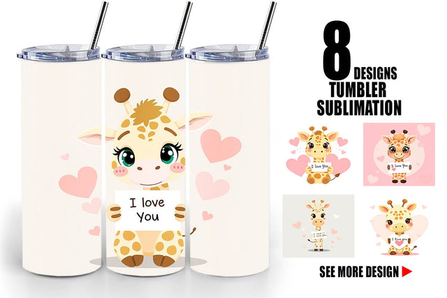 Tumbler Wrap Valentine Giraffe Cartoon Sublimation artnoy 